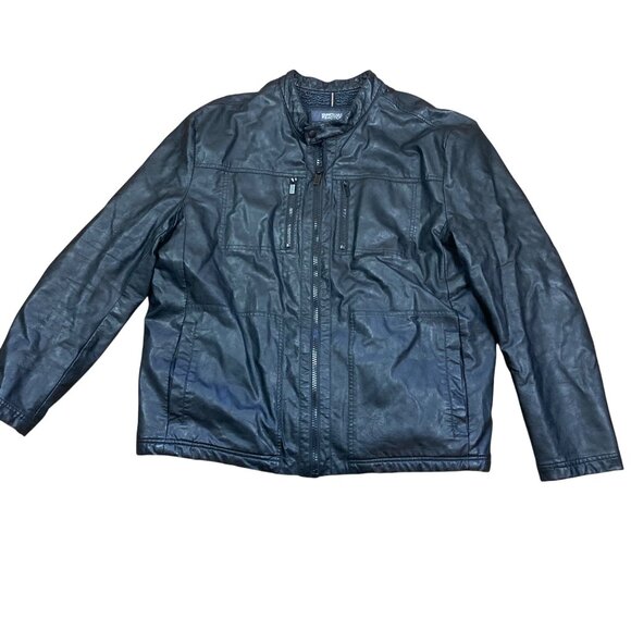 Kenneth Cole Reaction Mens Black Faux Leather Jacket XXL Sherpa Lined Very Nice - Picture 1 of 11